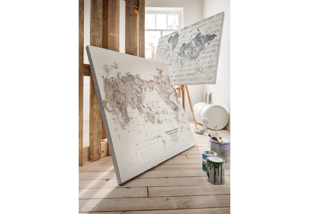 Unikat-Leinwandbild Weltkarte | Acryl auf Leinwand | 100 x 100 cm
