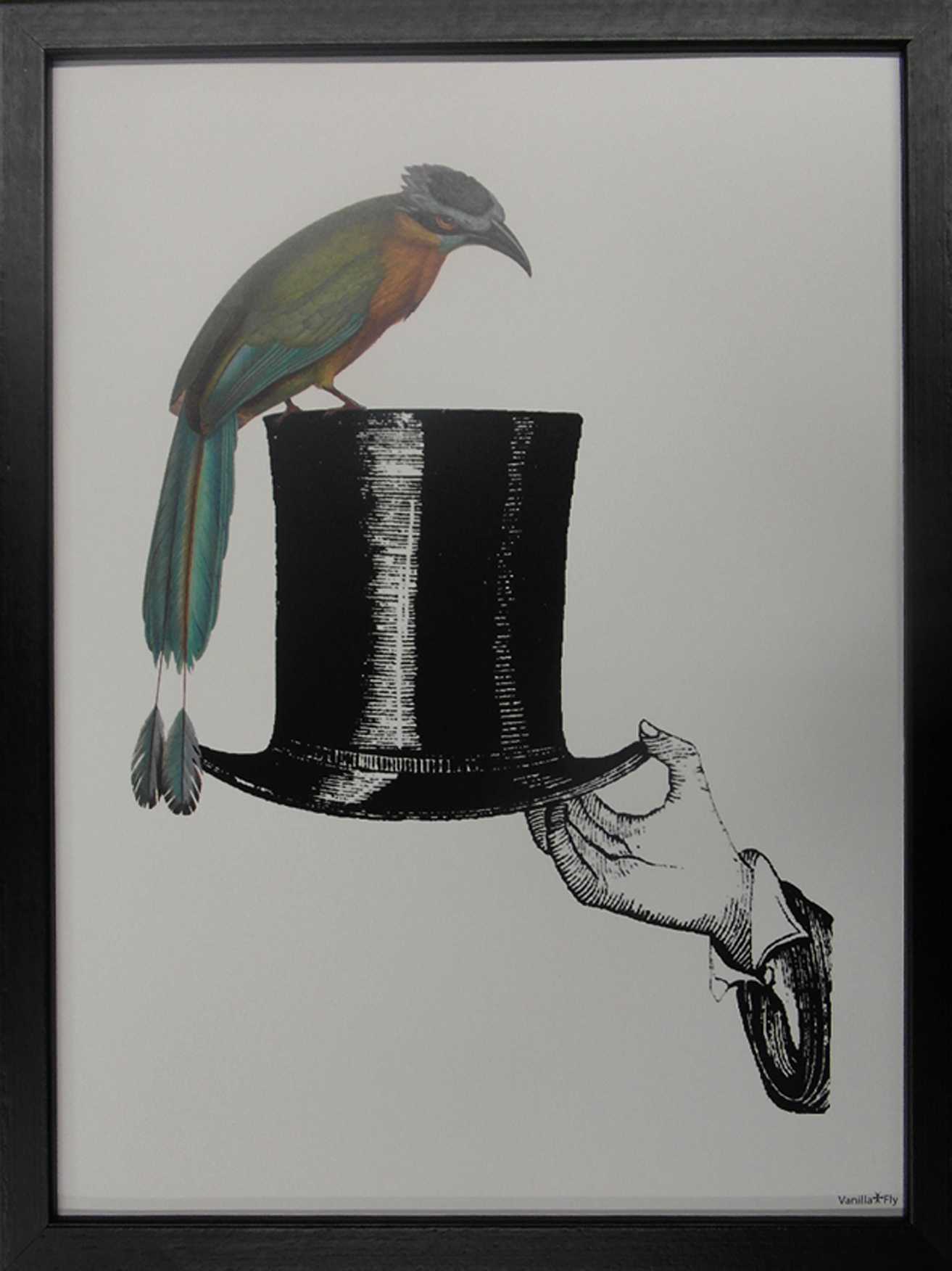 Wandbild MondiArt | HAT AND BIRD | Rahmen schwarz | S : 30 x 40 cm