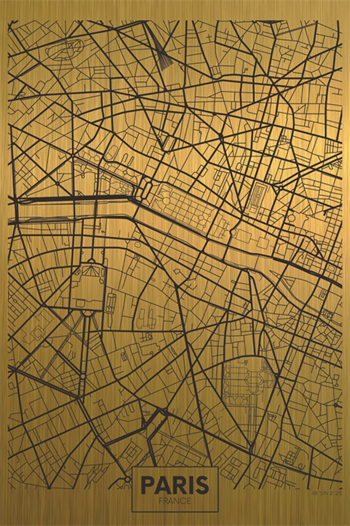 Wandbild MondiArt | CITY MAP PARIS | Alu-Art matt gold | M = 80 x 120 cm