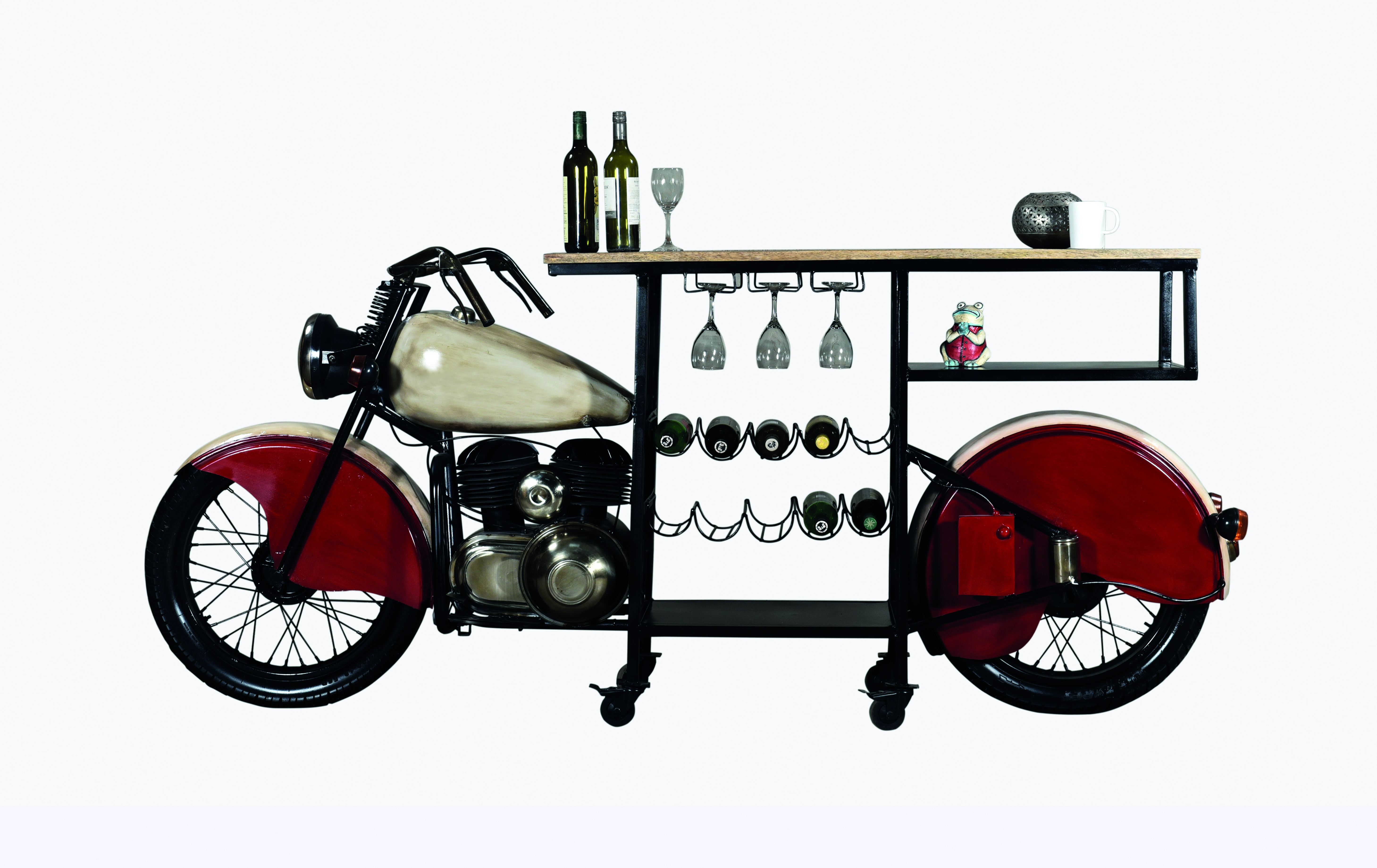 Motobike - Bar GLIDER | Handgefertigt Metall schwarz-weiß-rot /Mangoholz| für echte Biker