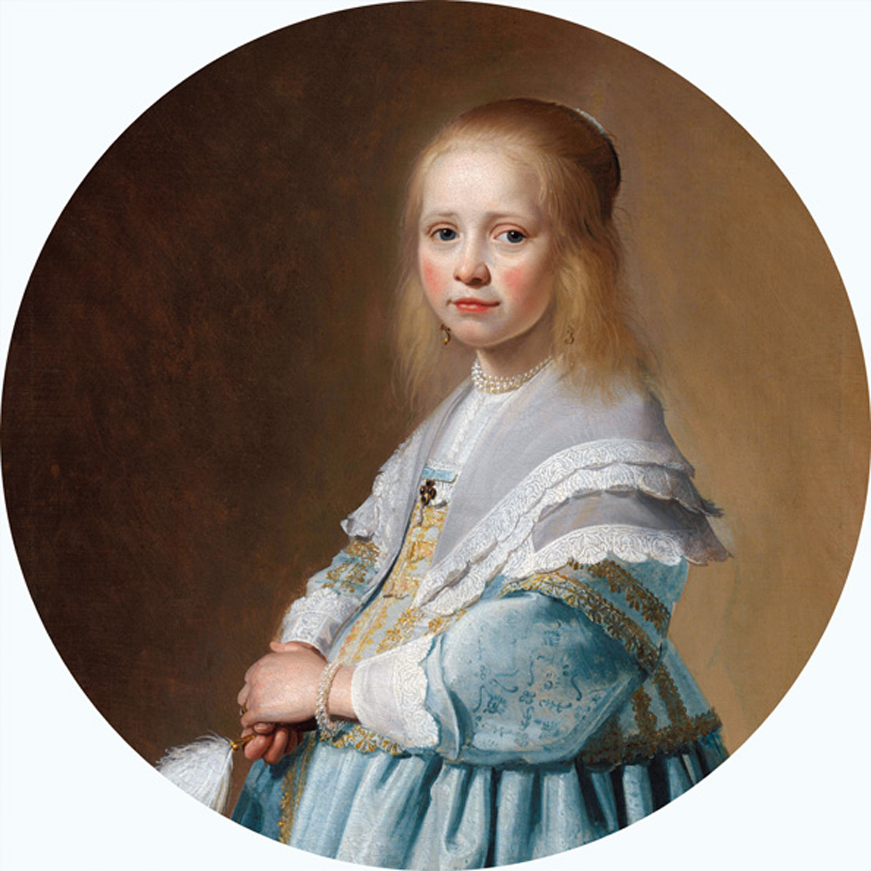 Wandtextil MondiArt | GIRL IN BLUE | mit Alu-Rahmen | rund L: Ø120 cm