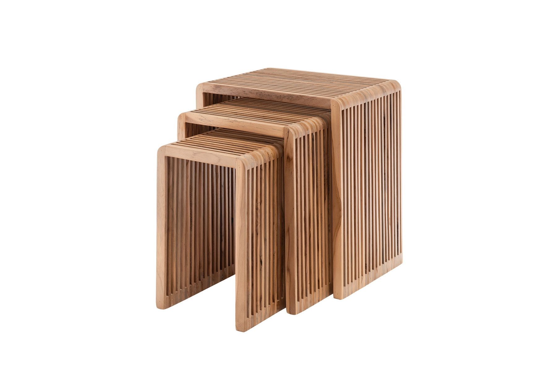 Beistelltisch WOODY-5 | 3-er Set | recyceltes Teakholz