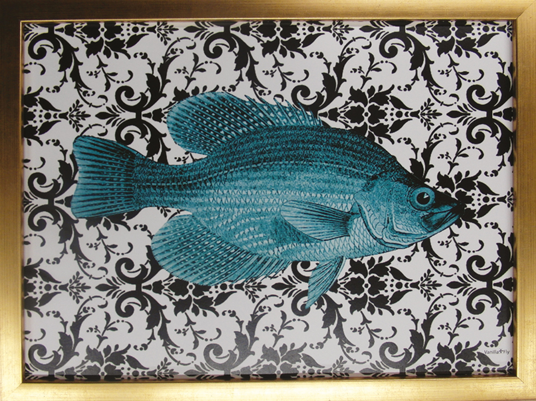 Wandbild MondiArt | BLUE FISH | Rahmen gold | S : 40 x 30 cm