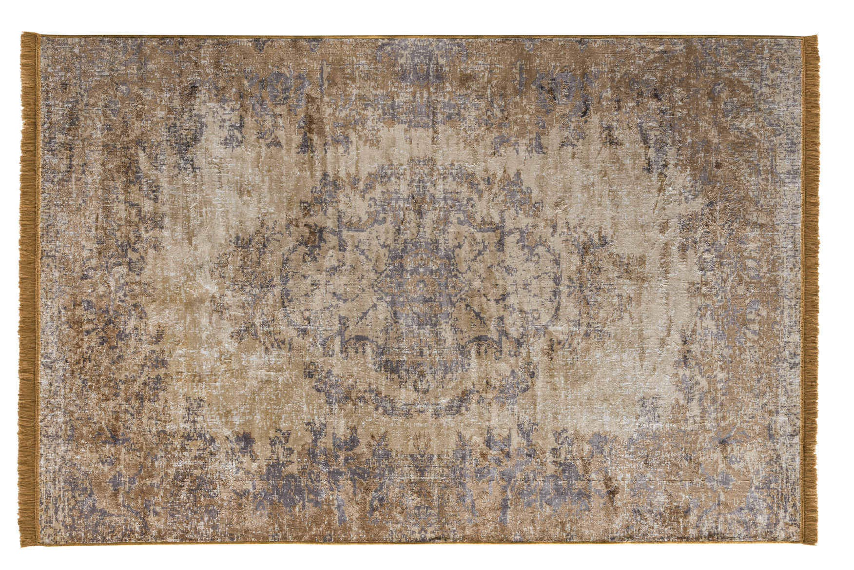 Vintage-Teppich VAN DYCK, 200 x 300 cm | gelb | traditionelle Ornamente | Used-Look