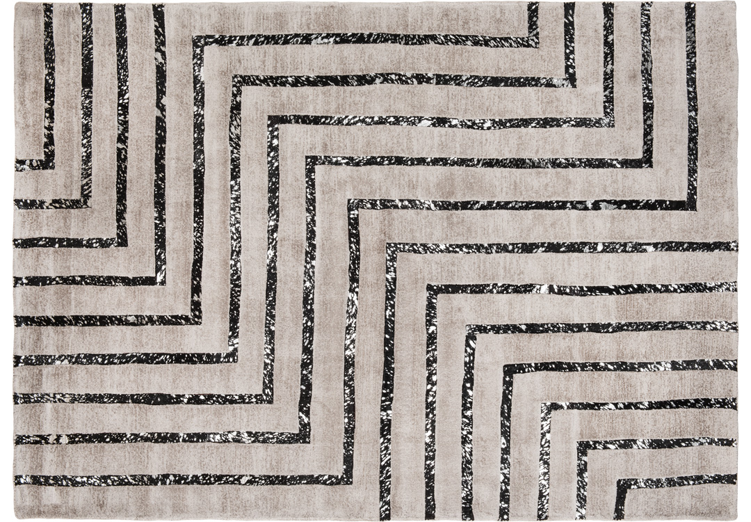 Leder/Viskose-Teppich HAMPTON, 170 x 240 cm, silber/schwarz