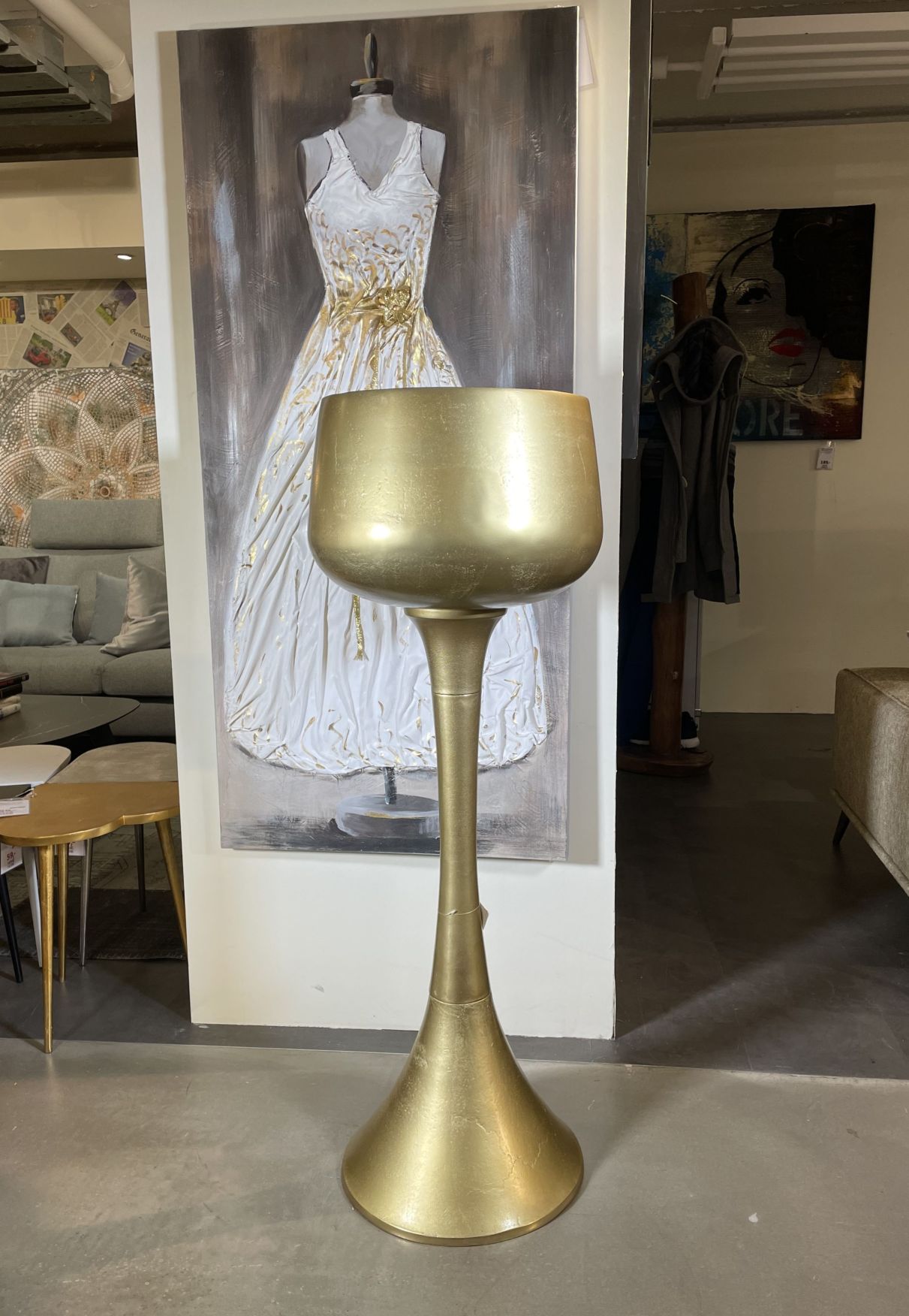 Deko- / Pflanzsäule CUP | Aluminium bronze-gold | rund 41 cm | 124 cm hoch